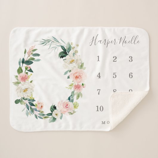 Spring Florals Baby Meilenstein Sherpadecke (Vorderseite (Horizontal))