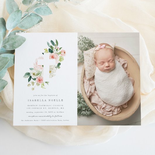 Spring Florals Baptism Photo Invitation Einladung