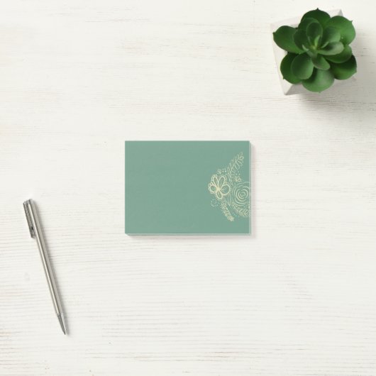 Spring Florals Botanical Hand Drawing Green Biege Post-it Klebezettel (Büro)