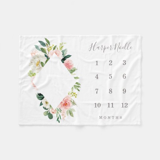 Spring Florals Diamond Baby Milestone Blanken Fleecedecke (Vorderseite (Horizontal))
