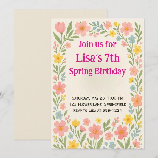 Spring Flower Birthday Einladung (Vorne/Hinten)