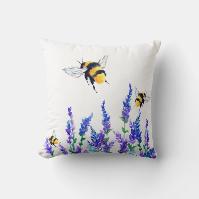 Spring Flowers and Bees Flying Throw Pillow Kissen (Vorderseite)