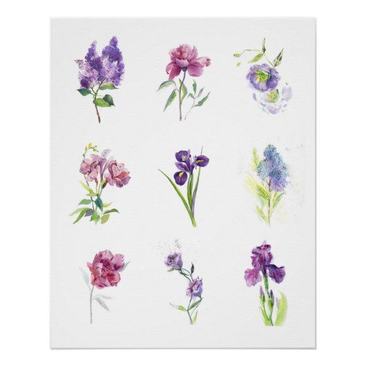 Spring Flowers Botanical Watercolor Collection Poster (Vorderseite)
