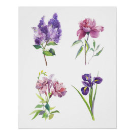 Spring Flowers Botanical Watercolor — Floral Study Poster