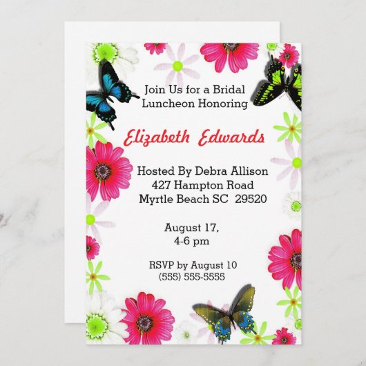 Spring Flowers Bridal Luncheon Einladung (Vorne/Hinten)