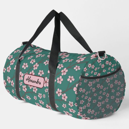 Spring flowers cherry blossom green seamless duffle bag (Rechte Ecke)