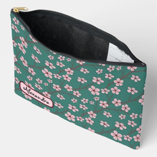 Spring flowers cherry blossom green seamless zubehörtasche (Offen)