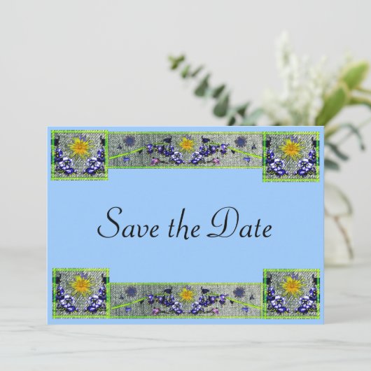Spring Flowers Denim Save The Date (Stehend Vorderseite)