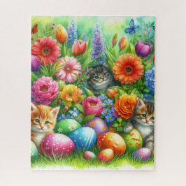 Spring Flowers Easter Eggs and Kittens in Garden  Puzzle