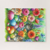 Spring Flowers Easter Eggs and Kittens in Garden  Puzzle (Horizontal)