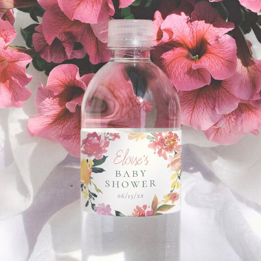 Spring Flowers Elegant Girl Baby Shower Wasserflaschenetikett