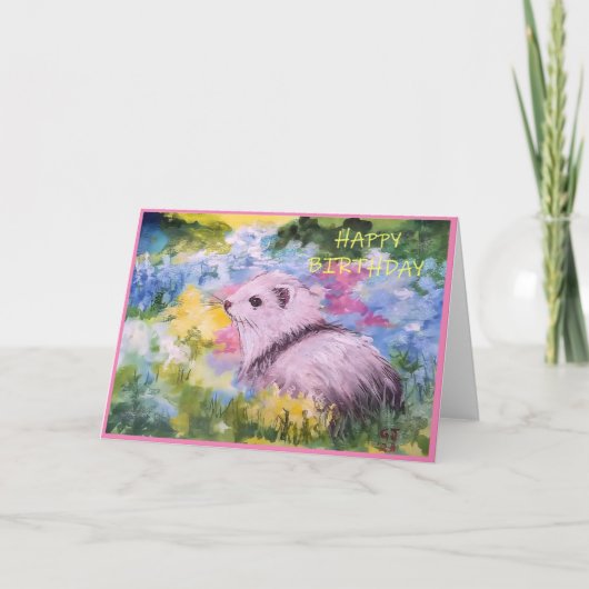 Spring Flowers & Ferret Blank Greeting Cards Dankeskarte (Vorderseite)