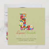 Spring Flowers Monogram Baby Girl Foto Birth Ankündigung (Vorne/Hinten)