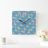 Spring Flowers (pink/blue) Quadratische Wanduhr (Zuhause)