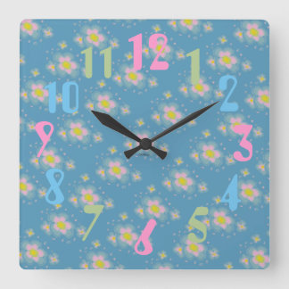 Spring Flowers (pink/blue) Quadratische Wanduhr