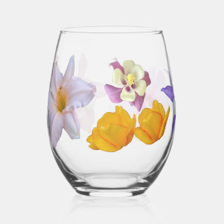 Spring Flowers Stemless Wine Glass Weinglas Ohne Stiel