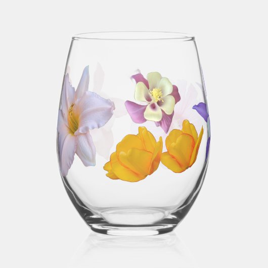 Spring Flowers Stemless Wine Glass Weinglas Ohne Stiel (Vorderseite)