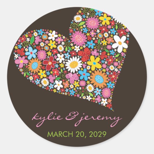 Spring Flowers Valentine Heart Wedding Sticker (Vorderseite)