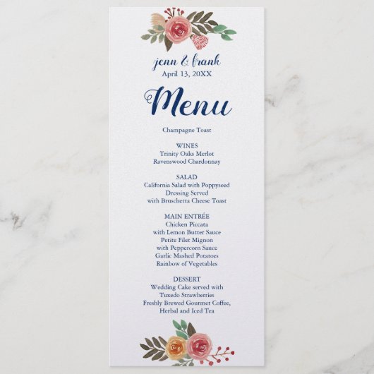 Spring Flowers Wedding Menu Card Menükarte (Vorderseite)