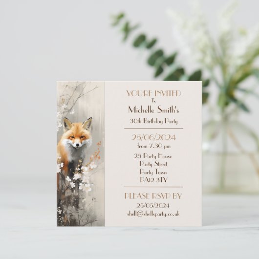 Spring Fox Birthday Party Einladung (Stehend Vorderseite)
