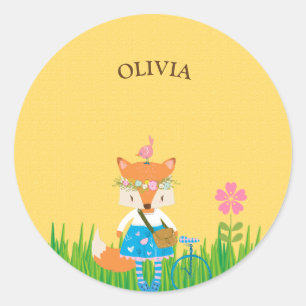 Spring Fox Girl Runder Aufkleber