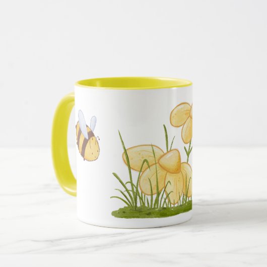 Spring Funny Niedlich Bees Yellow Daisies Blume Tasse (Vorderseite Links)