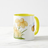 Spring Funny Niedlich Bees Yellow Daisies Blume Tasse (VorderseiteRechts)