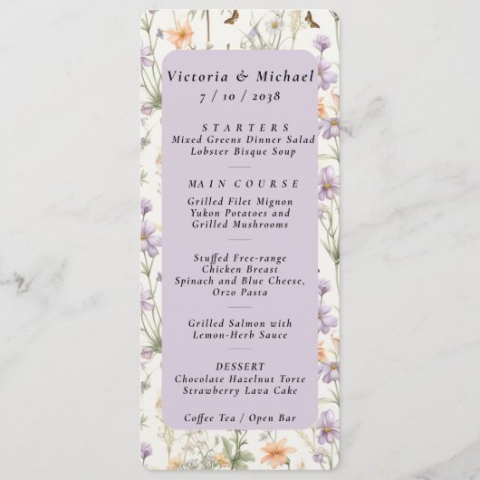 Spring Garden Blue Pink Yellow Lavendel Menükarte (Vorderseite)