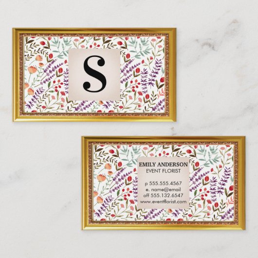 Spring Garden Blume Pattern | Antike Rahmen Visitenkarte (Vorne/Hinten)