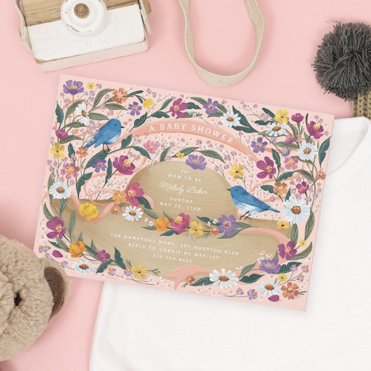 Spring Garden Blume Sun Hat Pink Baby Dusche Einladung