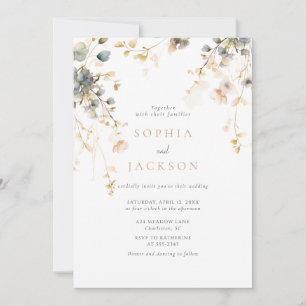 Spring Garden Boho Wildblumen Beige Blue Wedding Einladung