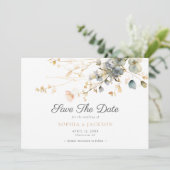 Spring Garden Boho Wildblumen Beige Blue Wedding Save The Date (Stehend Vorderseite)