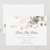 Spring Garden Boho Wildblumen Beige Blue Wedding Save The Date (Vorne/Hinten)