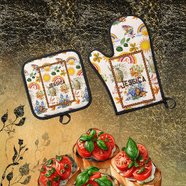 Spring Garden Butterfly Regenbogen Sonnenschein Gr Ofenhandschuh & Topflappen-Set