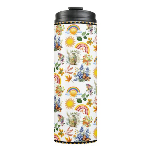 Spring Garden Butterfly Regenbogen Sonnenschein Gr Thermosbecher (Vorderseite)