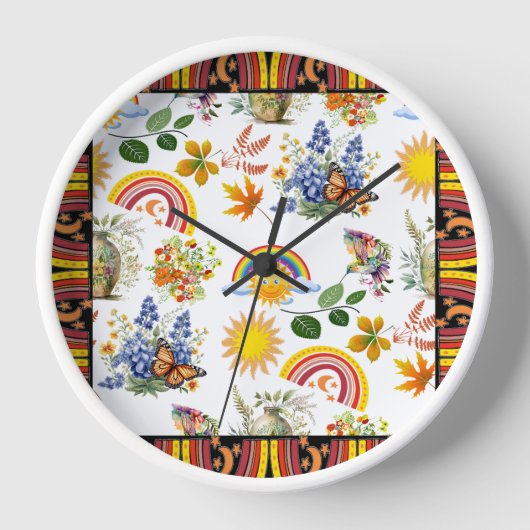 Spring Garden Butterfly Regenbogen Sonnenschein Gr Uhr (Vorderseite)