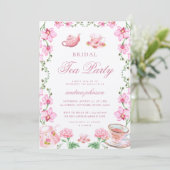 Spring Garden Floral Pink Tee Party Brautparty Einladung (Stehend Vorderseite)