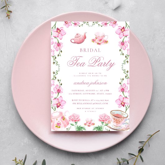 Spring Garden Floral Pink Tee Party Brautparty Einladung