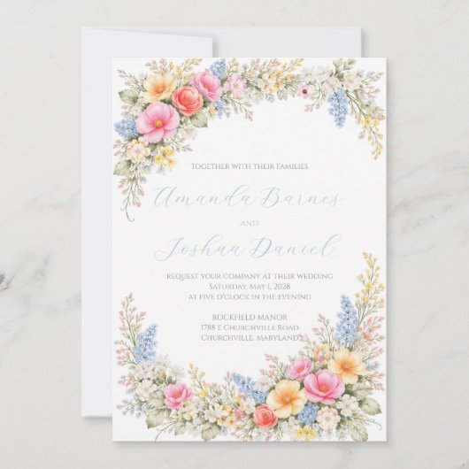 Spring Garden Floral Wedding Invitation Einladung (Vorderseite)