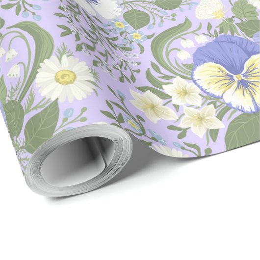 Spring Garden flowers on lavender Geschenkpapier (Rolleneckpunkt)