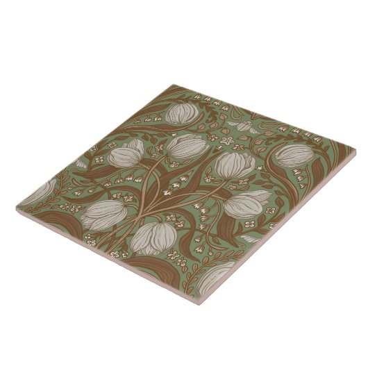 Spring Garden flowers on sage Fliese (Seite)