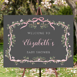 Spring Garden Gray & Pink Baby Dusche Willkommen Poster