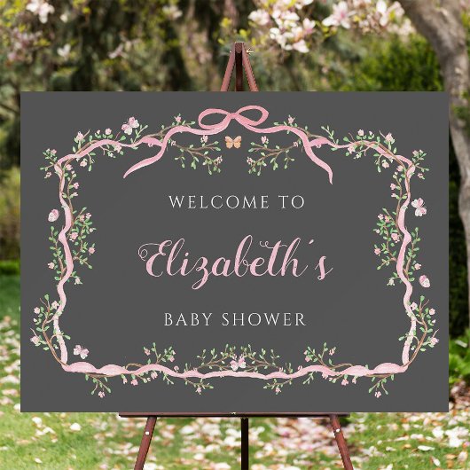 Spring Garden Gray & Pink Baby Dusche Willkommen Poster