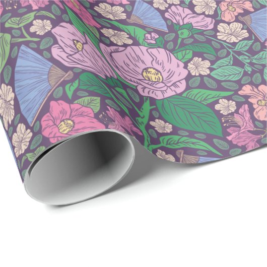 Spring Garden Mother's Day Poppies japanische Fans Geschenkpapier (Rolleneckpunkt)