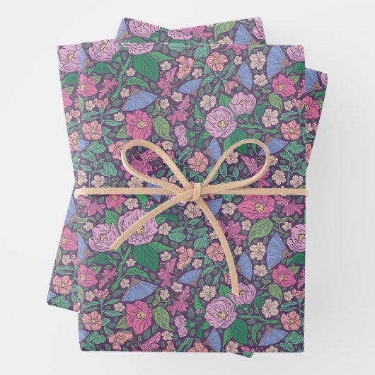 Spring Garden Mother's Day Poppies japanische Fans Geschenkpapier Set (Beispiel)