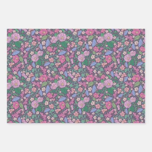 Spring Garden Mother's Day Poppies japanische Fans Geschenkpapier Set (Vorderseite)