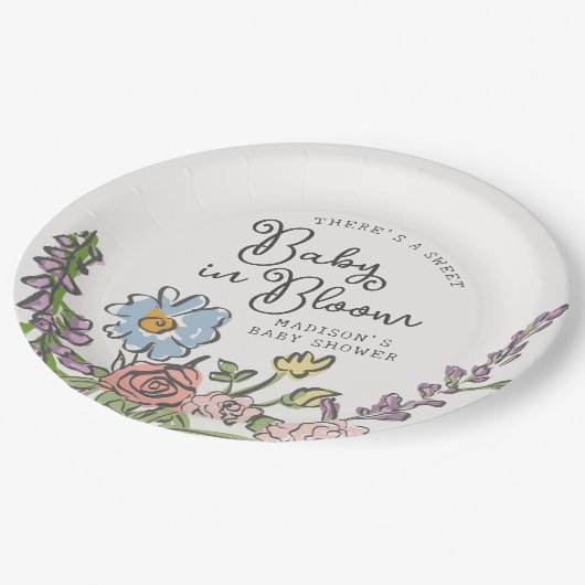 Spring Garden Party Pastel Floral Baby Dusche Pappteller (Schrägansicht)