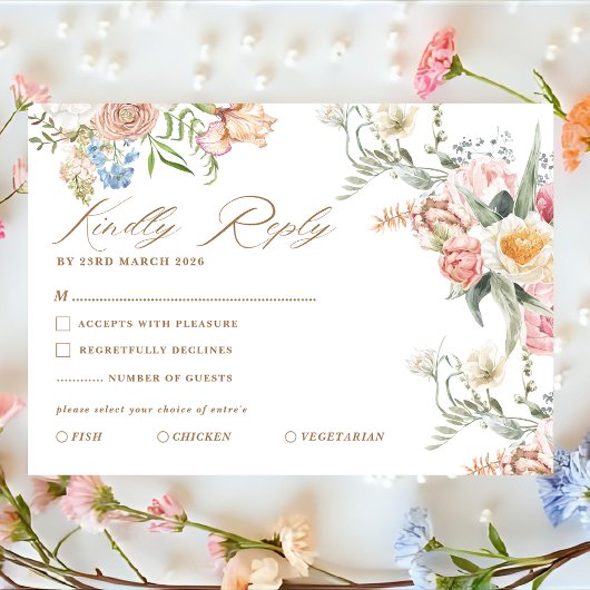 Spring garden pastel floral wildflower wedding RSVP karte