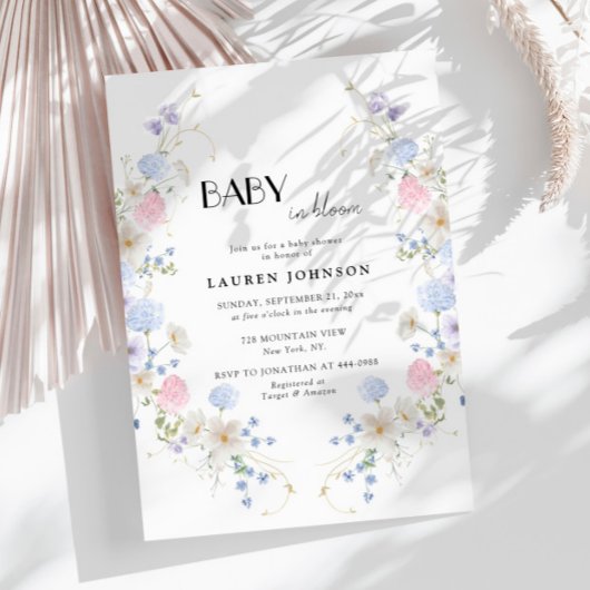 Spring Garden Pink Lila Wildblumen Kinderdusche Einladung