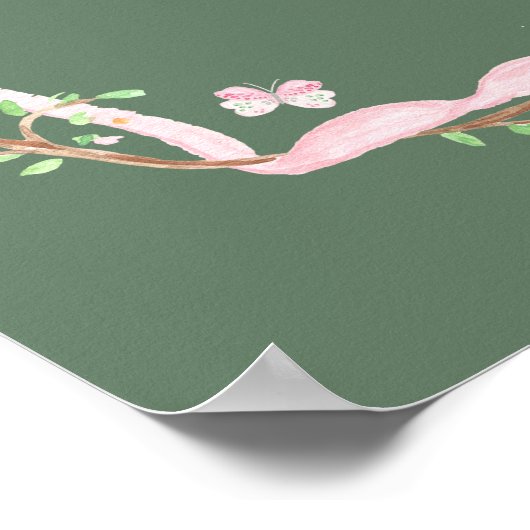 Spring Garden Sage Green Pink Baby Dusche Willkomm Poster (Ecke)